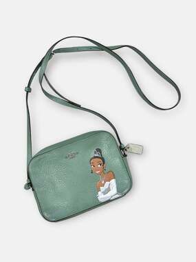Disney x Coach Tiana Princess Mini Camera Crossbody Bag in Green Leather